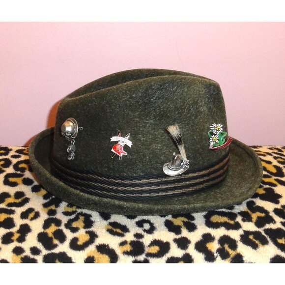 Vintage Green Wool German Alpine Tyrolean Hat Oktoberfest w/ feathers and pins main image 9